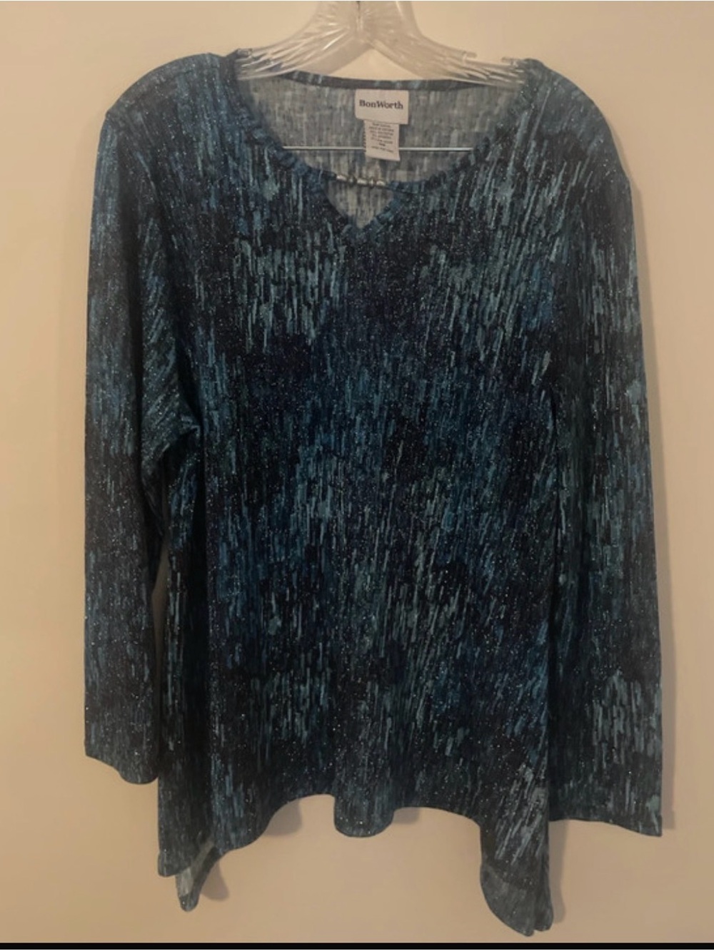BonWorth Teal and Navy Marled Long-Sleeve Top
